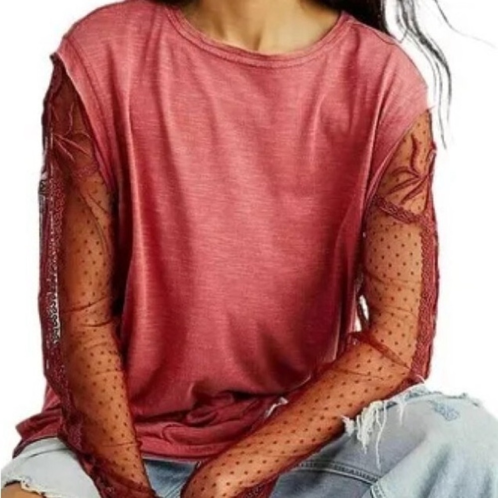 Free People Women's Lace Sleeve Top - Cranberry